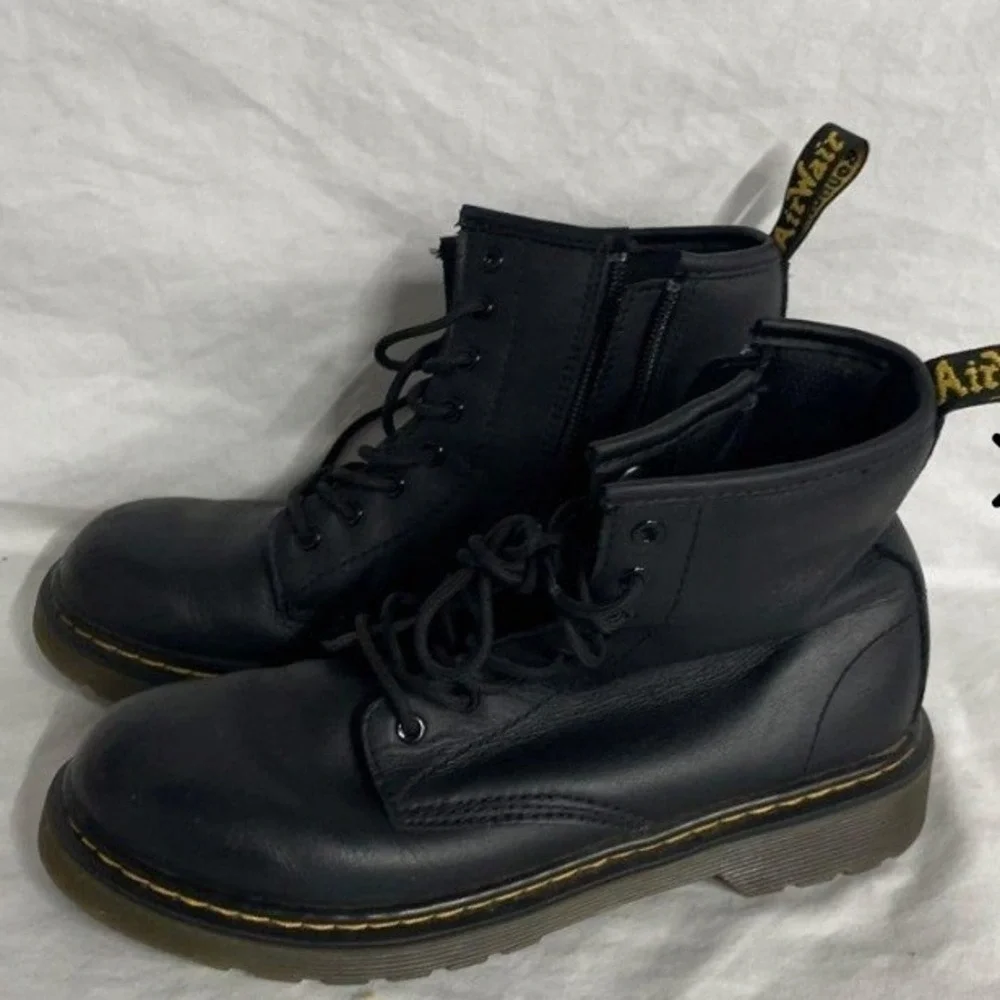 Dr. Martens 1460 J Black Leather Lace Up Side Zip Combat Boots Junior Size 5L 4M